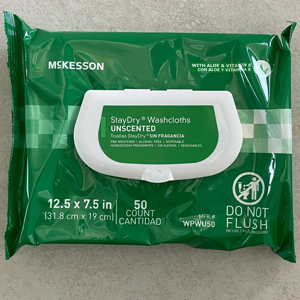 4 pk Bundle: McKesson StayDry Unscented Wipes 50 ct WPWU50